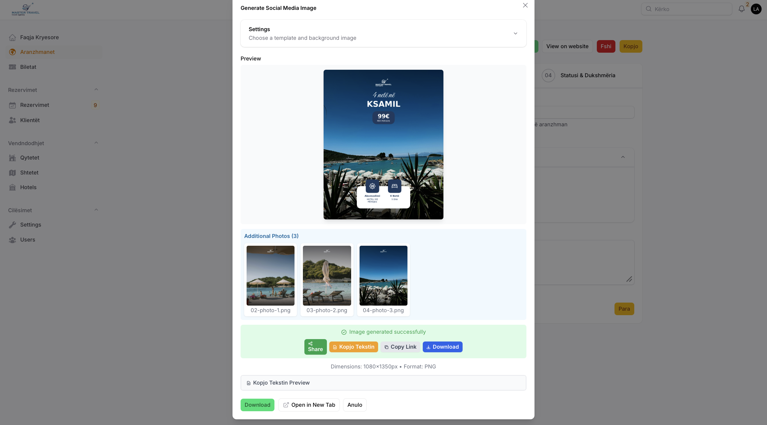 Ndërfaqja e gjeneratorit të përmbajtjes sociale të Travel Pilot